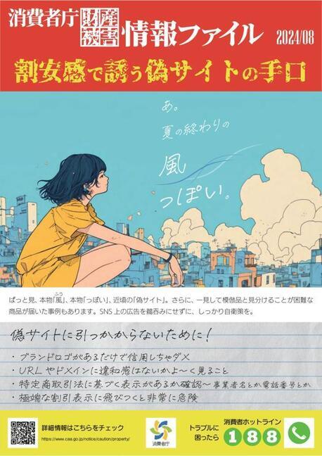写真：消費者庁財産被害情報ファイル　割安感で誘う偽サイトの手口　チラシ