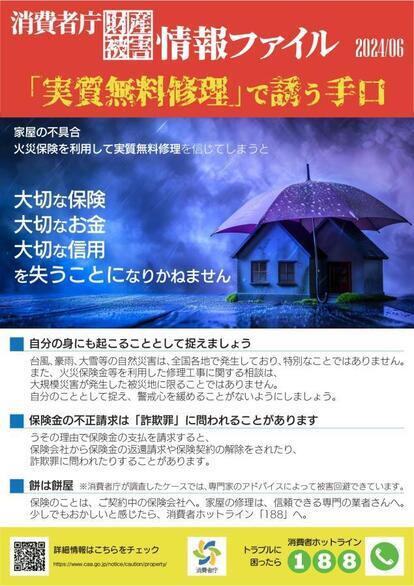 写真：消費者庁財産被害情報ファイル　「実質無料修理」で誘う手口　チラシ