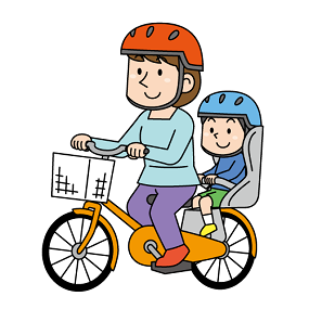 イラスト：ヘルメットを着用して自転車に乗る親子2