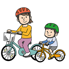 イラスト：ヘルメットを着用して自転車に乗る親子1