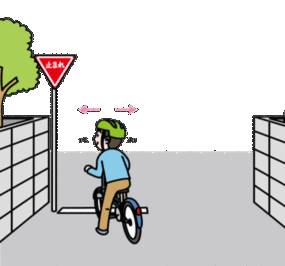 イラスト：左右をよく見て安全確認する自転車