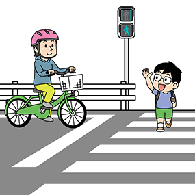 イラスト：信号で一時停止する自転車