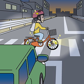 イラスト：夜間ライトを点灯している自転車1