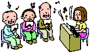 イラスト：デイサービスセンターでみんなで歌っている様子