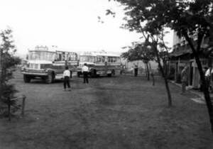 写真：見学者を乗せたバス