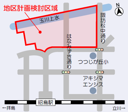 地図：玉川上水南側地区地区計画区域