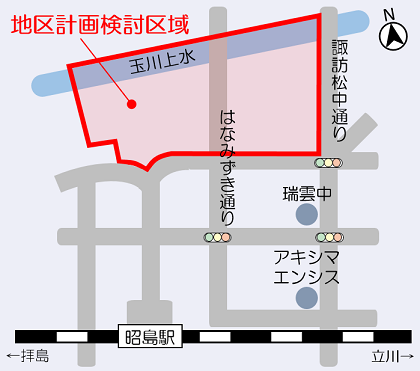 地図：玉川上水南側地区地区計画検討区域