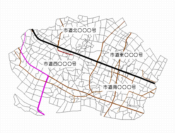 地図：昭島市の道路　国道、都道