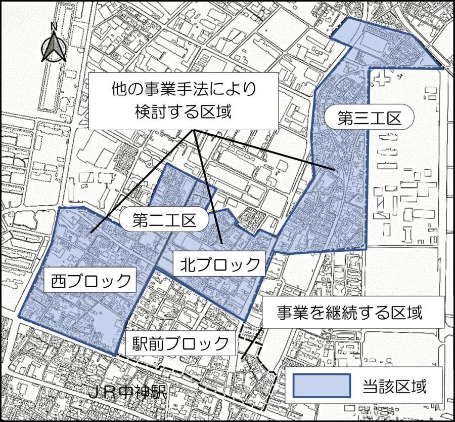 地図：中神土地区画整理事業区域