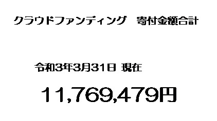 クラウドファンディング　寄付金額合計　令和3年3月31日現在　11,769,479円