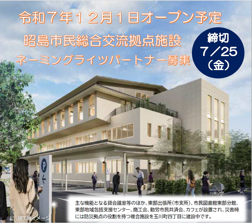 令和7年12月1日オープン予定　昭島市民総合交流拠点施設　ネーミングライツパートナー募集