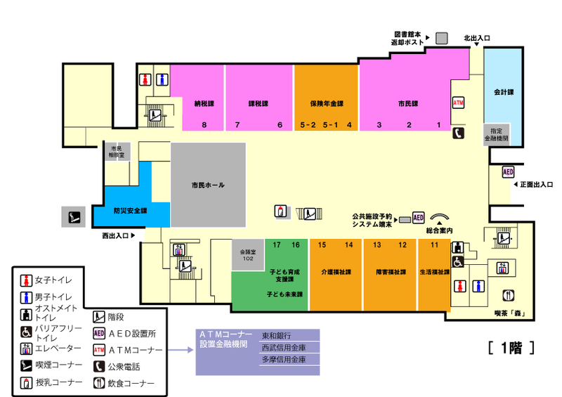 イラスト：市役所1階配置図