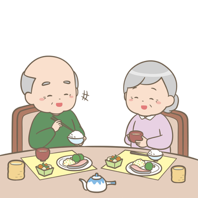 イラスト：食事をする老夫婦