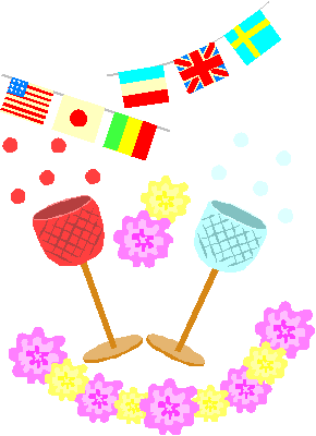 イラスト：玉入れ、万国旗