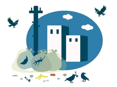 イラスト：カラスがごみをつついている様子2