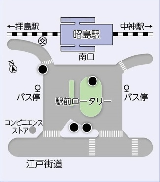 イラスト:街頭防犯カメラ設置場所、昭島駅南口