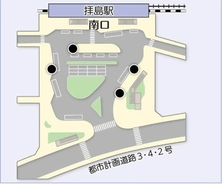 イラスト:街頭防犯カメラ設置場所、拝島駅南口