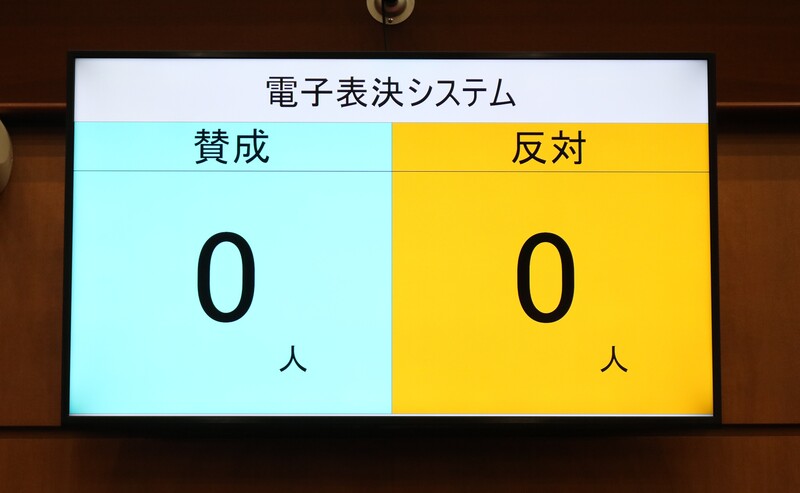 集約後の賛成・反対の数がモニターに表示される写真