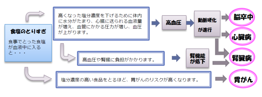 塩分のとりすぎが招く危険の図